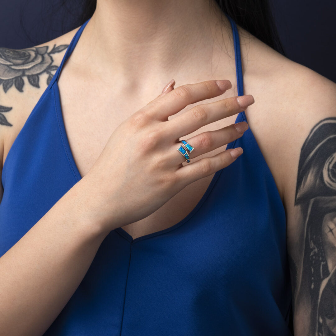 MI-DA-07051008m-67194 Blue Opal Ring – Sterling Silver 925 - Image 2