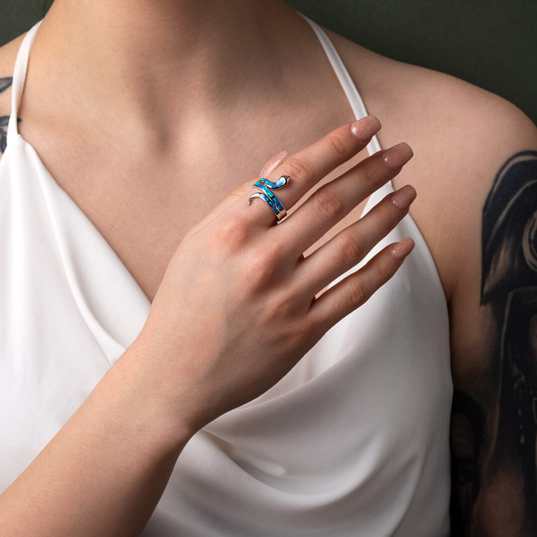 MI-DA-07059011m-67156 Snake Blue Opal Ring – 925 Sterling Silver - Image 2
