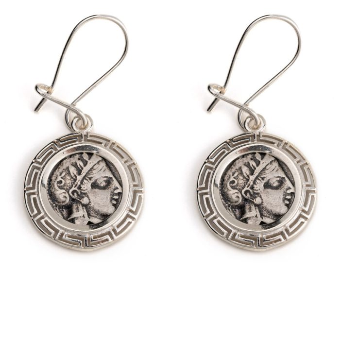 Goddess Athena Earrings with Greek Key - 925 Sterling Silver - Image 4