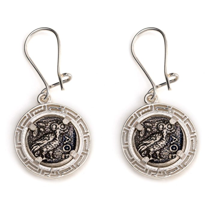 Goddess Athena Earrings with Greek Key - 925 Sterling Silver - Image 5