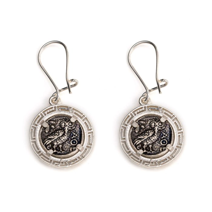 Goddess Athena Earrings with Greek Key - 925 Sterling Silver - Image 3