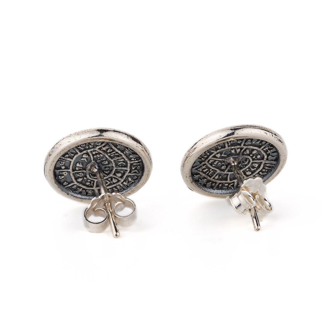 MI-E-02142005b Phaistos Disc Stud Earrings - 925 Sterling Silver - Image 3
