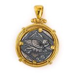 Athena and Wise Owl Coin Pendant - Sterling Silver and Gold Plated - Image 2