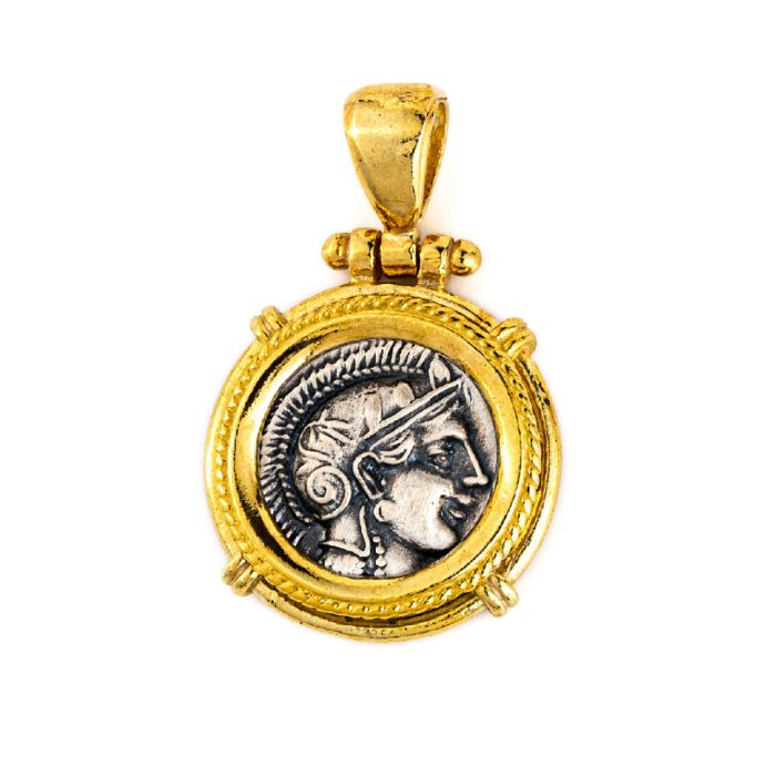 Goddess Athena Coin Pendant - Sterling Silver and Gold Plated - Image 1