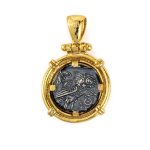 Goddess Athena Coin Pendant - Sterling Silver and Gold Plated - Image 3