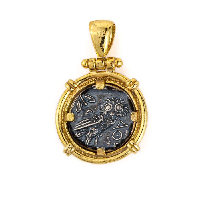 Goddess Athena Coin Pendant - Sterling Silver and Gold Plated - Image 3