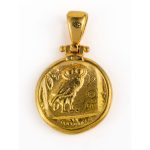 Goddess Athena and Wise Owl Pendant - Sterling Silver and Gold Plated - Image 5