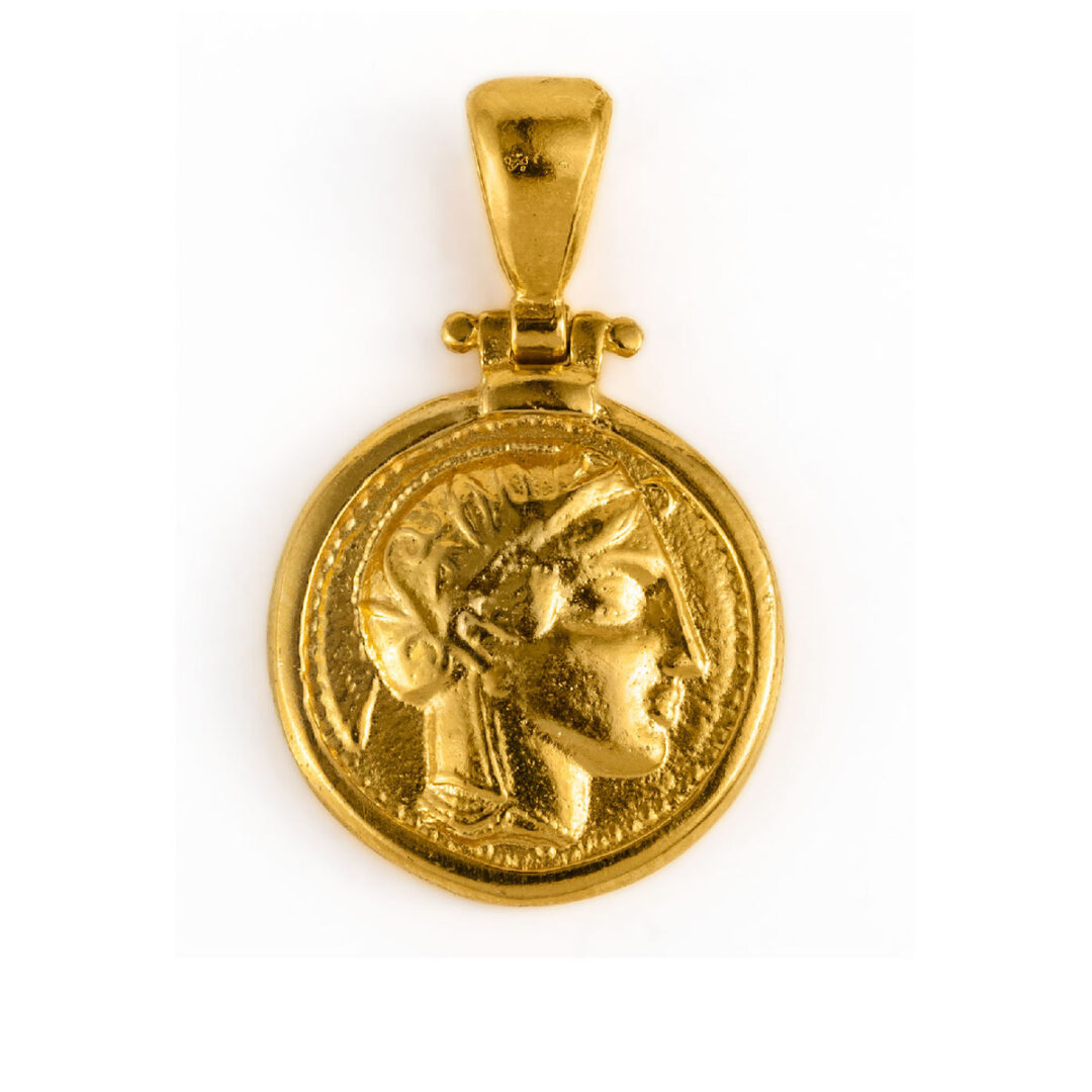 MI-P-02427009b_2 Goddess Athena and Wise Owl Pendant - Sterling Silver and Gold Plated - Image 1