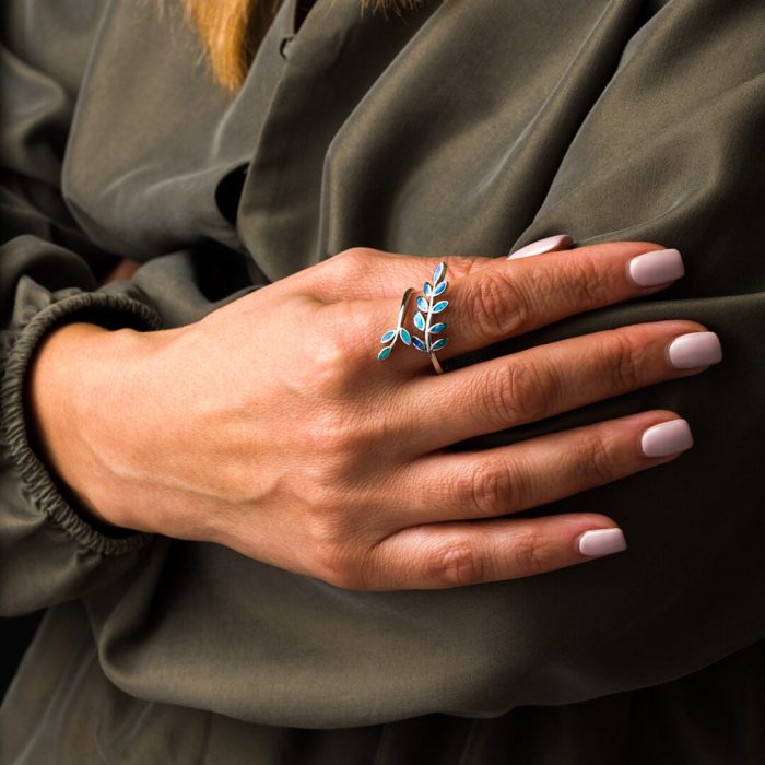 Leaf Blue Opal Ring - 925 Sterling Silver - Image 2