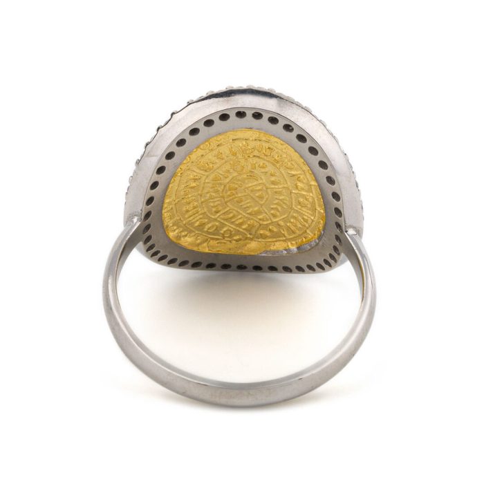 Phaistos Disc Ring with Zircon - Sterling Silver and Gold Plated - Image 5