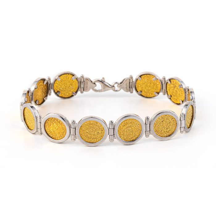 Phaistos Disc Link Bracelet - 925 Sterling Silver and Gold Plated - Image 3