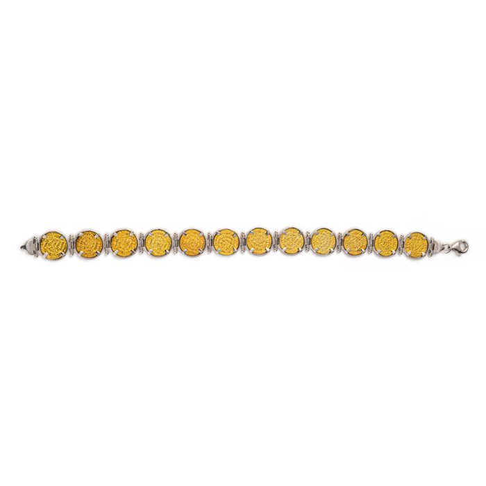 Phaistos Disc Link Bracelet - 925 Sterling Silver and Gold Plated - Image 4