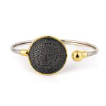 Phaistos Disc Hinge Bracelet - 925 Sterling Silver and Gold Plated - Image 4