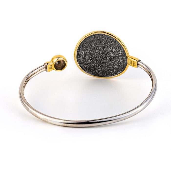 Phaistos Disc Hinge Bracelet - 925 Sterling Silver and Gold Plated - Image 5