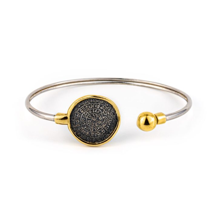 Phaistos Disc Hinge Bracelet - 925 Sterling Silver and Gold Plated - Image 1