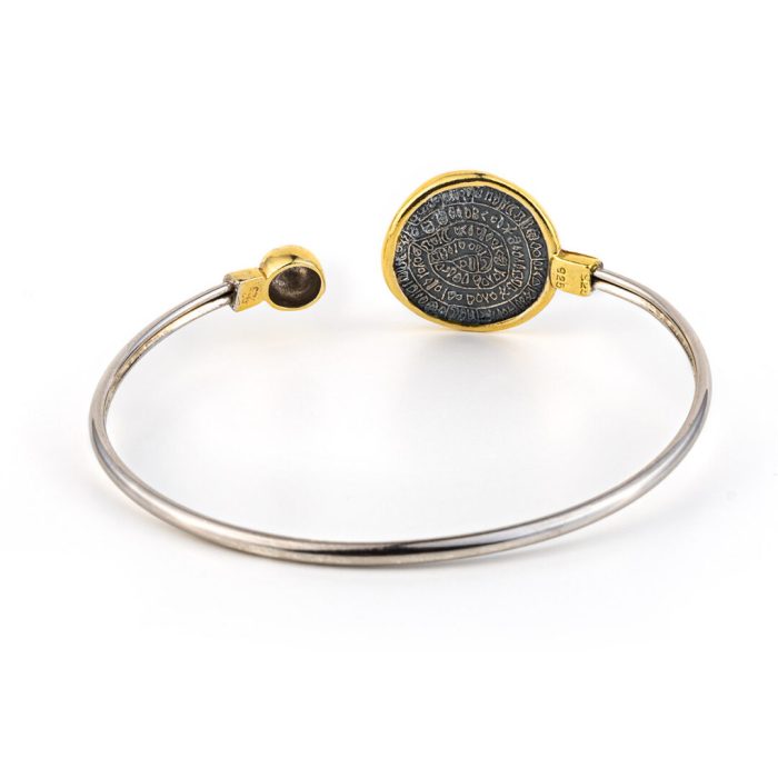 Phaistos Disc Hinge Bracelet - 925 Sterling Silver and Gold Plated - Image 3
