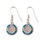 Phaistos Disc Dangle Earrings - 925 Sterling Silver with Opal - Image 2