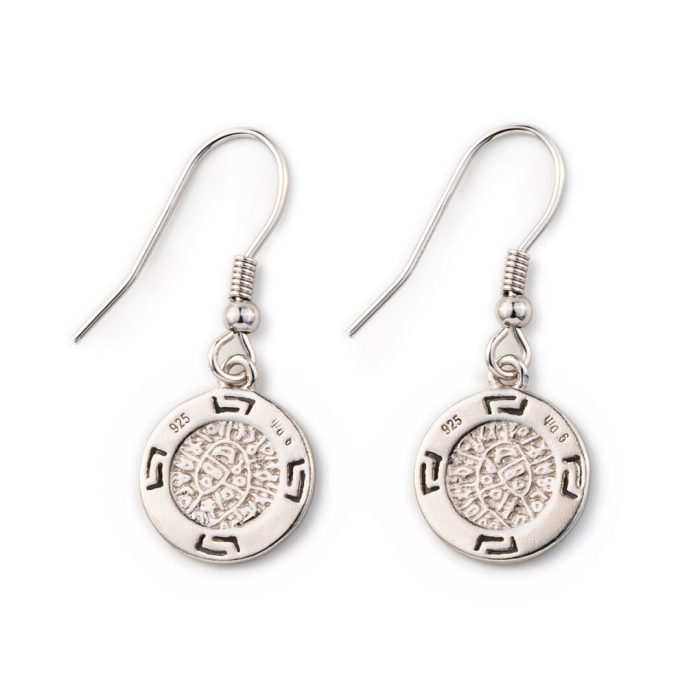 Phaistos Disc Dangle Earrings - 925 Sterling Silver with Opal - Image 4