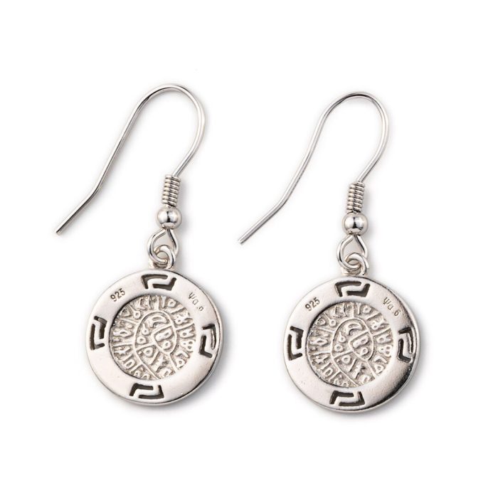 Phaistos Disc Dangle Earrings - 925 Sterling Silver with Opal - Image 3