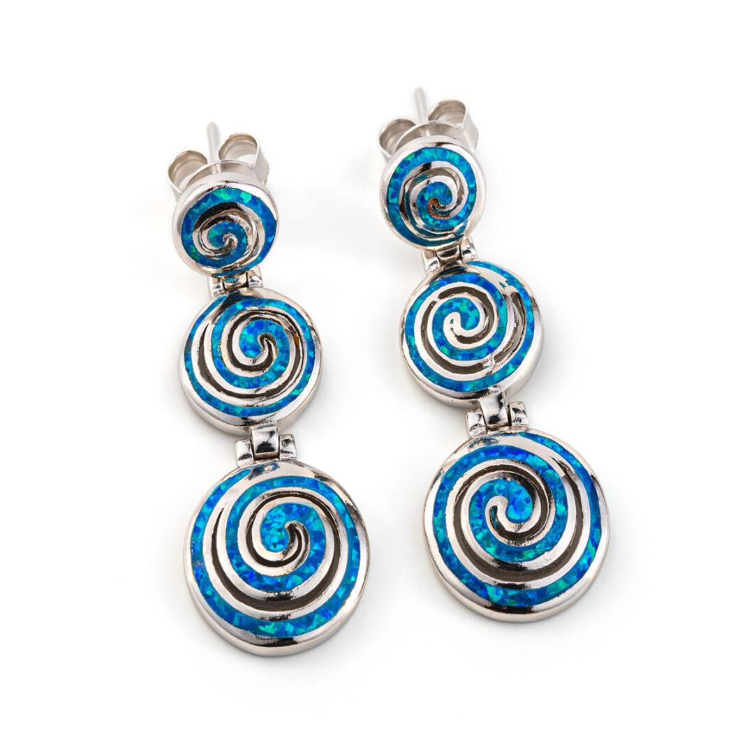 OP-E-04745006 Opal spiral silver stud earrings - Image 1