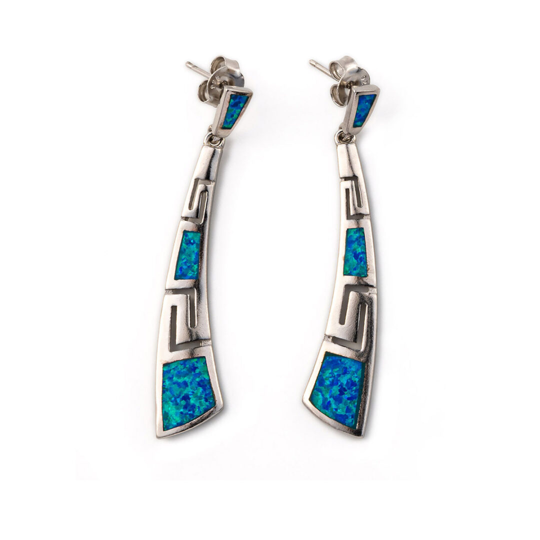 OP-E-04769006_1|OP-E-04769006b|package-roots Greek Key Curvy Blue Opal Dangle Earrings - Image 1