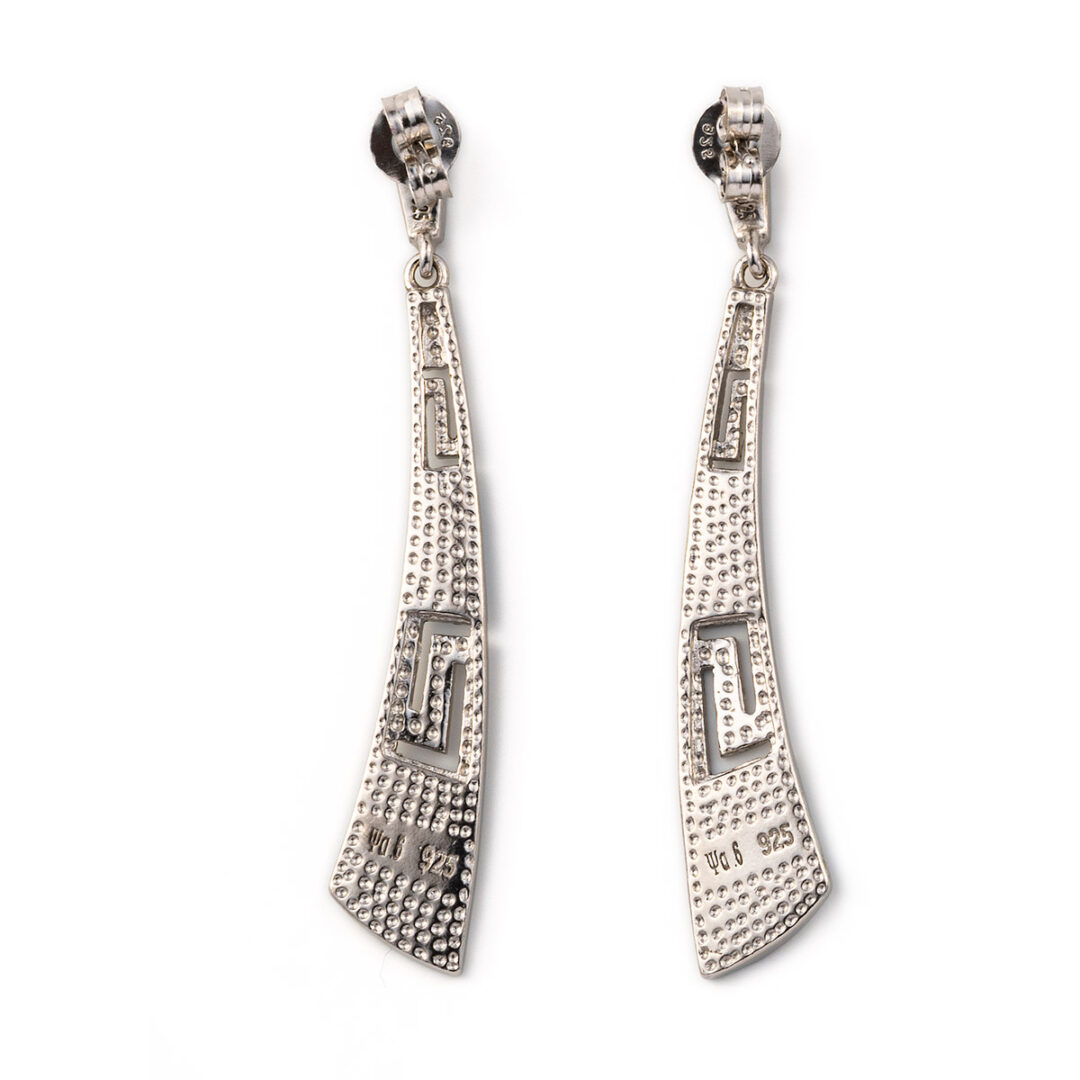 OP-E-04769006b Greek Key Curvy Blue Opal Dangle Earrings - Image 2