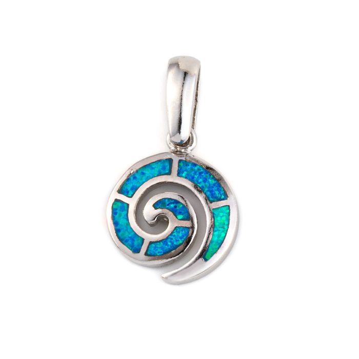 Spiral Pendant - 925 Sterling Silver with Blue Opal - Image 3