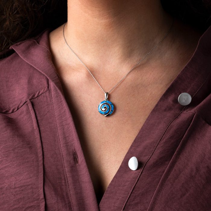 Spiral Pendant - 925 Sterling Silver with Blue Opal - Image 2
