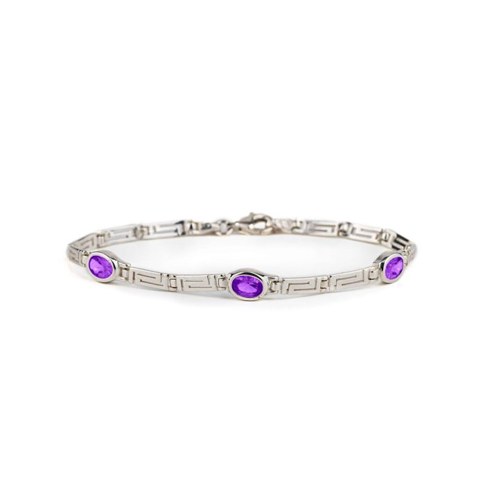 Greek Key Link Bracelet with Blue Zircon – 925 Sterling Silver - Image 3