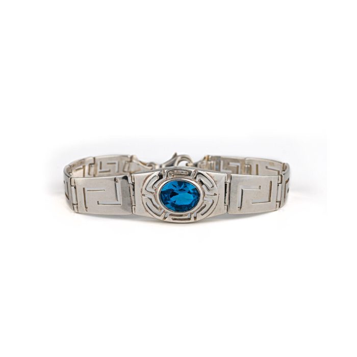 Greek Key Meander Bracelet with Zircon – 925 Sterling Silver - Image 1