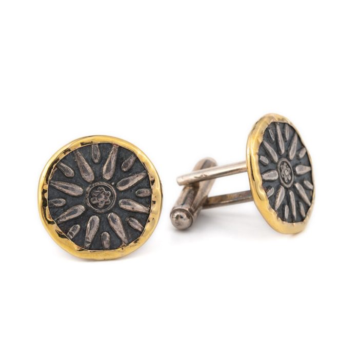 Vergina Star Cufflinks - 14K Gold and Sterling Silver - Image 2