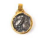 Athena Greek Goddess Coin Pendant - 14K Gold and Sterling Silver - Image 3