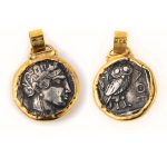 Athena Greek Goddess Coin Pendant - 14K Gold and Sterling Silver - Image 6