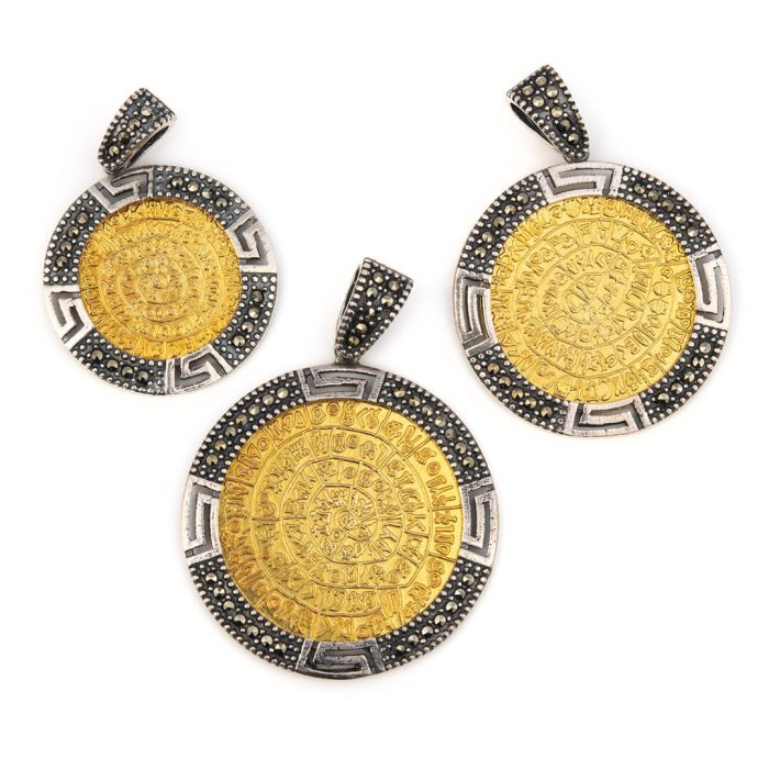 Phaistos Disc Pendant - Sterling Silver Gold Plated - Image 4