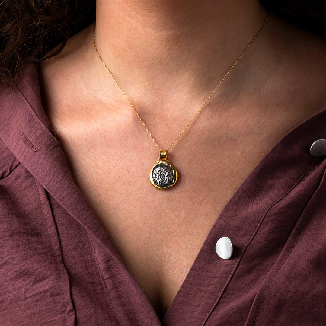 OW-P-HERM1 Hercules Coin Pendant - 14K Gold and Sterling Silver 925 - Image 2