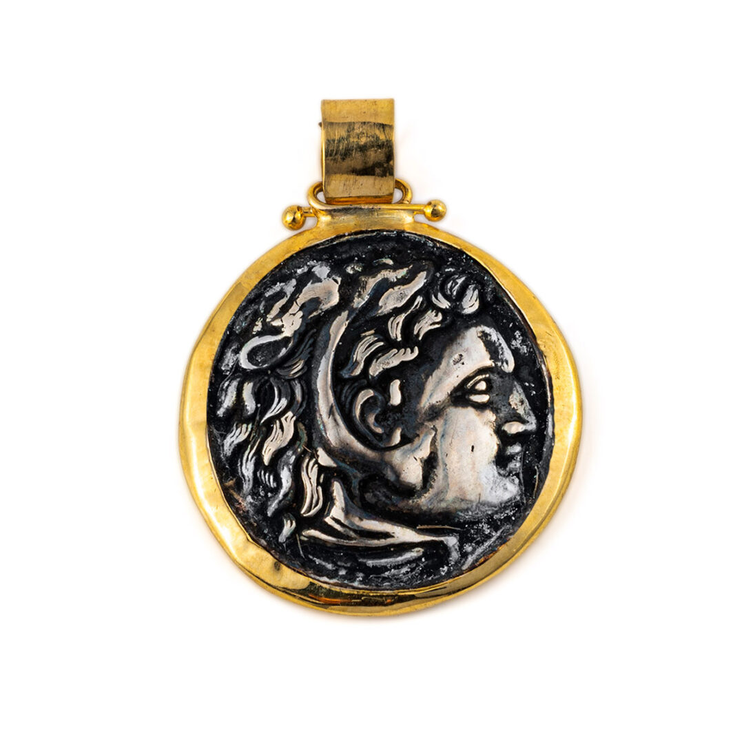 OW-P-HERM3|OW-P-HERM1|OW-P-HERM3b|alexander-back|alexander|package-roots Hercules Coin Pendant - 14K Gold and Sterling Silver 925 - Image 1