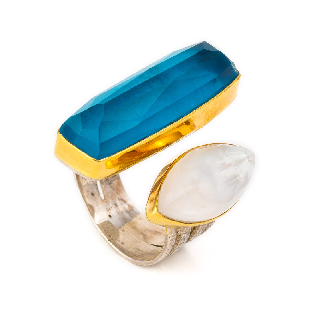 OW-R-013291b Pariba Doublet Ring with pearl - 18K Gold and Sterling Silver - Image 2