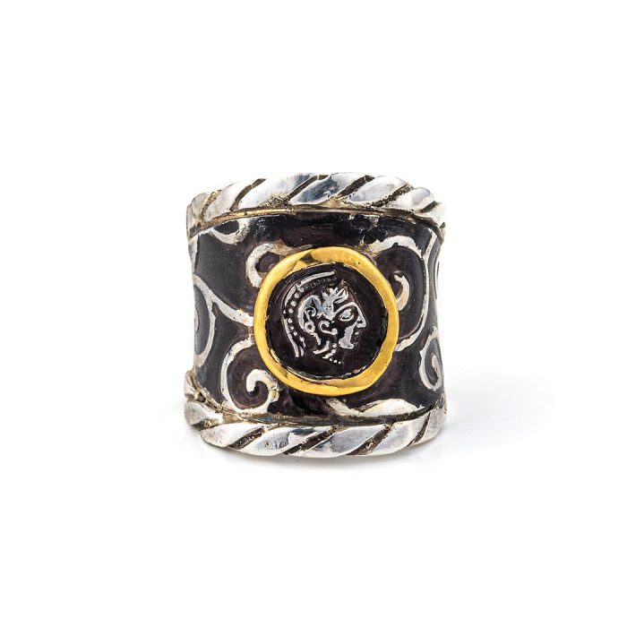 Goddess Athena Coin Ring - 14K Gold and 925 Sterling Silver - Image 1