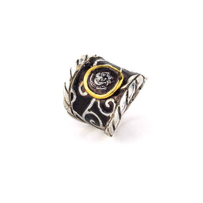 Goddess Athena Coin Ring - 14K Gold and 925 Sterling Silver - Image 3