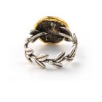 Goddess Athena Coin Ring with Leaves - 14K Gold and 925 Sterling Silver - Image 5
