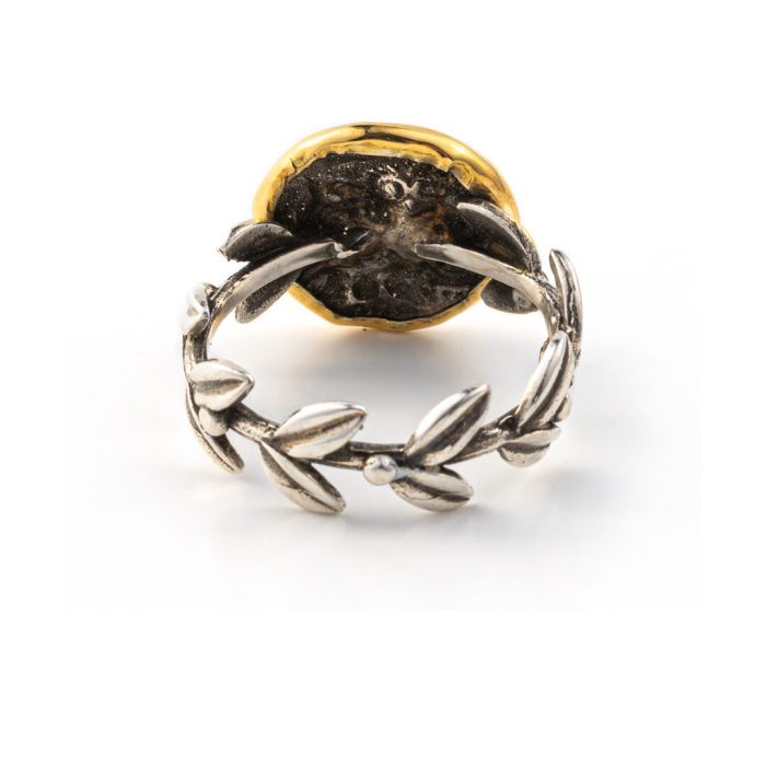 Goddess Athena Coin Ring with Leaves - 14K Gold and 925 Sterling Silver - Image 5