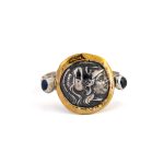 Goddess Athena Ring with Sapphires - 14K Gold and Sterling Silver
