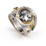 Goddess Athena Coin Ring with Emeralds - 14K Gold and 925 Sterling Silver - Image 3