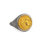 925 Sterling Silver Gold Plated Ring with Hercules