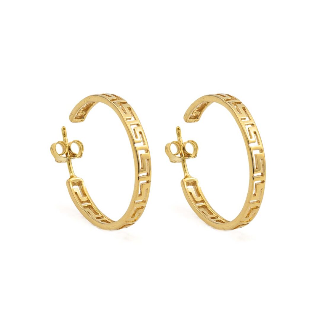 S91GP|S91GPb|S91BD|S91BC|Greek-Roots-Packaging Greek Key Gold Plated Hoop Earrings - Image 1