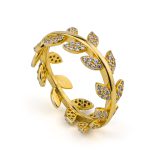 Olive Leaf Zircon Ring - 925 Sterling Silver and Gold Plated - Image 3