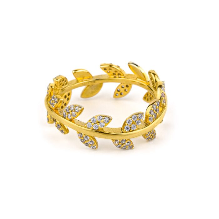 Olive Leaf Zircon Ring - 925 Sterling Silver and Gold Plated - Image 1