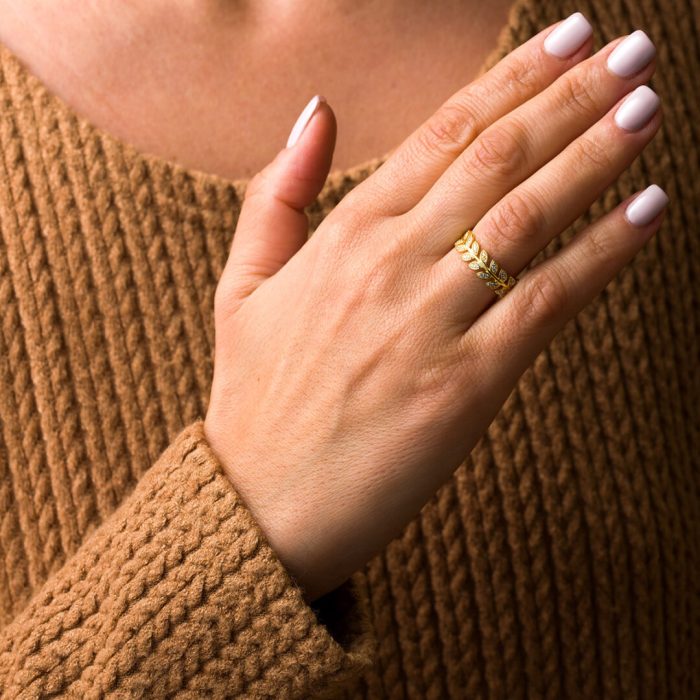 Olive Leaves Ring - 925 Sterling Silver and Gold Plated - Image 2