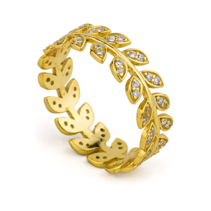 Olive Leaves Ring - 925 Sterling Silver and Gold Plated - Image 3