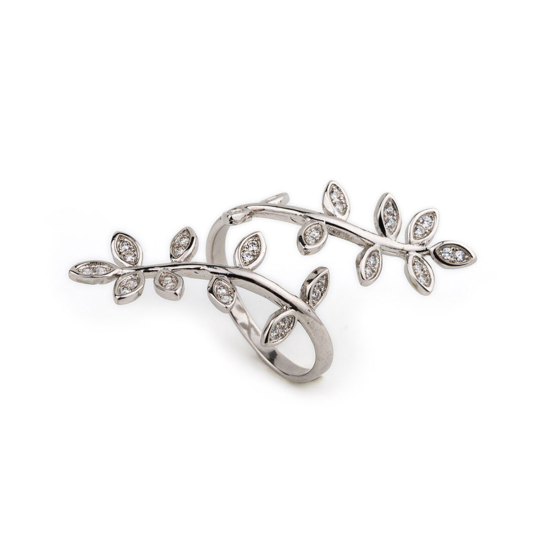 SI-R-04034014c Olive Leaf Branch Ring - 925 Sterling Silver - Image 4